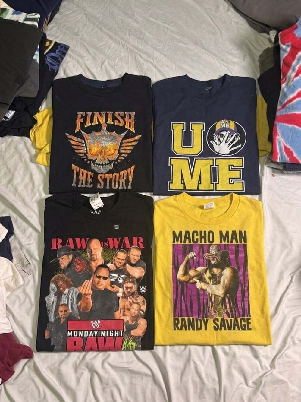 WWE 4-Piece Graphic T-Shirt Bundle (Rhodes, Cena, Monday Night Raw, Savage)